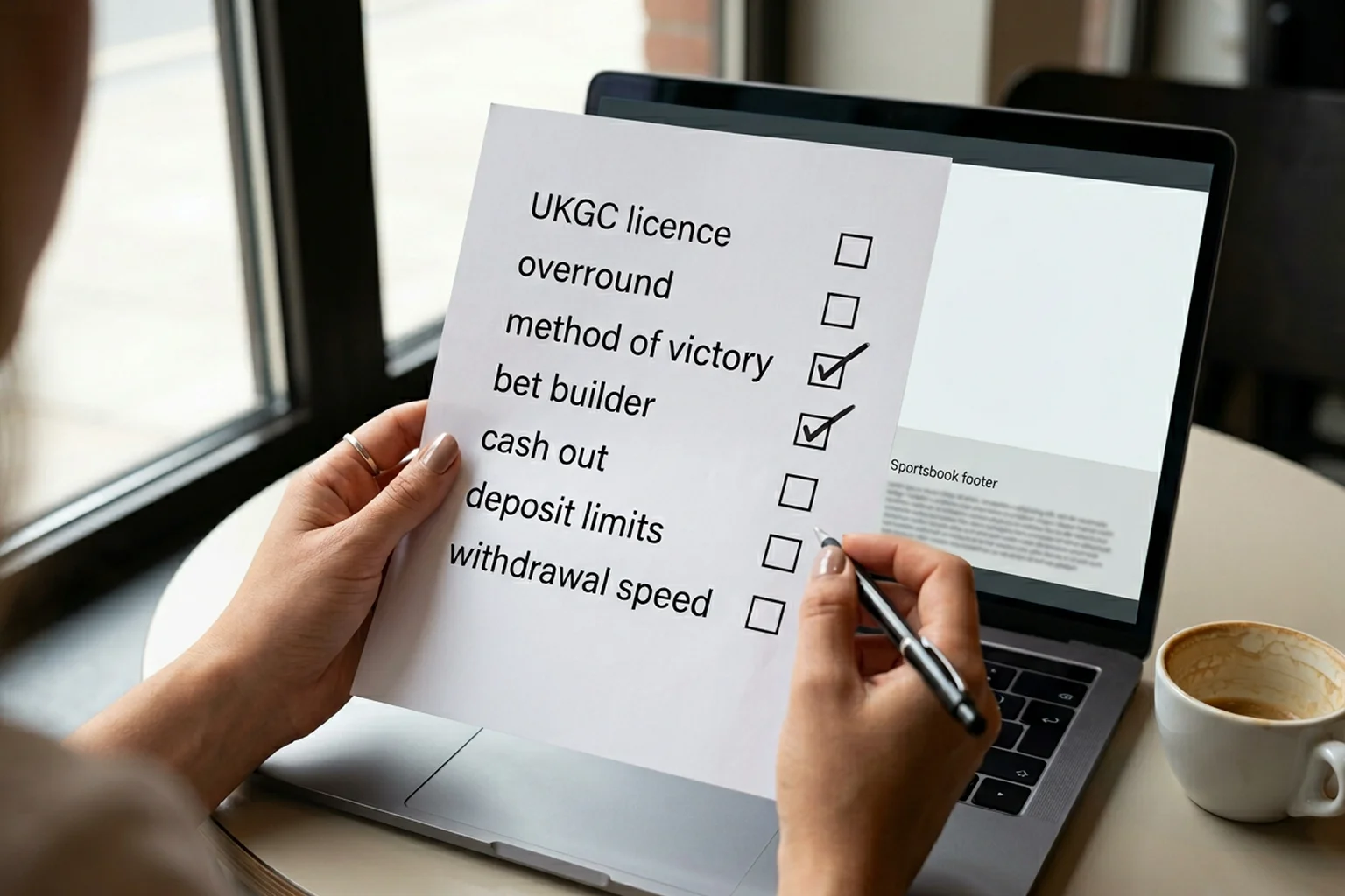 Vetting a UK UFC bookmaker: analyst reviewing UKGC licence and overround on a laptop
